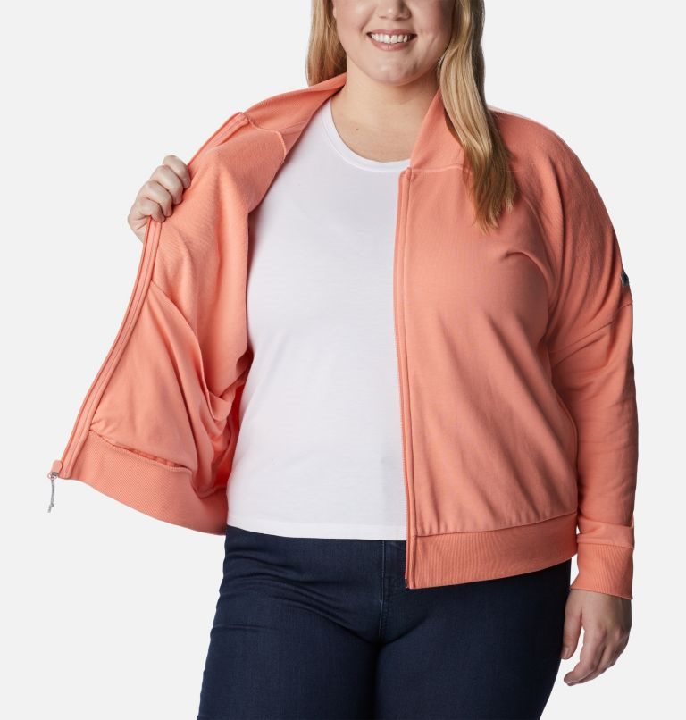 Women's Columbia Lodge French Terry Full Zip Jackets Coral | Plus Size CA-C85CA